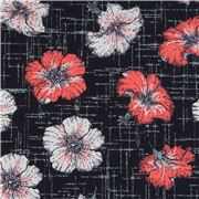 Vintage Hibiscus Flowers on Grid