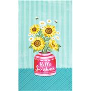 Tissu à panneaux en coton turquoise tournesols et pâquerettes