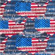 Tissu drapeaux USA, cartes, hymnes, partitions musicales