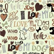 Timeless Treasures I Love My Dog Cream Cotton Fabric by the Yard 