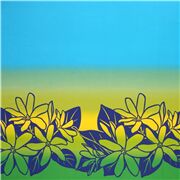 Tissu bleu ciel et jaune avec des fleurs exotiques