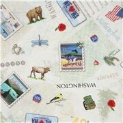 Tissu Washington Park icônes timbres voyage États-Unis