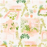 Watercolour Peach Gardden View Potted Plants