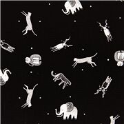 Tissu américain noir animaux blancs style rustique illustré