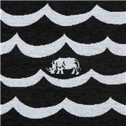 Tissu echino Jacquard noir et gris avec des vagues et des rhinocéros