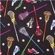 schwarzer Baumwollstoff Sport Lacrosse bunte Schuhe Bälle Sportplatz