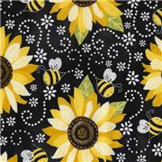 Schwarzgrauer Stoff mit Sonnenblumen und Bienen von Timeless Treasures