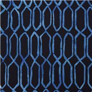 Tela algodón batik sarong enrejado hexagonal polígono ikat azul negro despintado