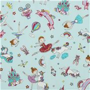 Tela oxford japonesa algodón azul bailarina castillo cuento hadas