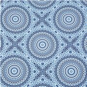 Tissu bleu mandalas, motifs géométriques circulaires