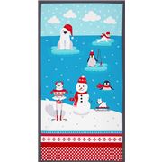 Tissu bleu, rouge, gris bonhommes de neige, animaux, Polar Pals