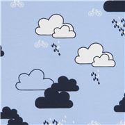 Tissu jersey bleu avec le ciel et des nuages