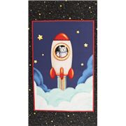 blaue Sterne rote Weltraumrakete Großmotiv Baumwollstoff