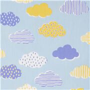 Tela lona algodón japonesa azul claro nube amarilla azul oscuro lluvia