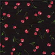 Tissu en coton noir avec des cerises rouges motif rétro fruité