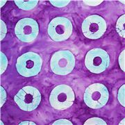 Tissu en coton batik teinté bleu et violet anneaux cercles ronds paréo