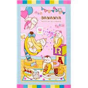 Tissu Bananya à panneaux multicolore avec des chats qui font la fête