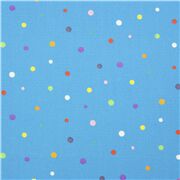 Tissu en coton bleu avec des pois irréguliers multicolores