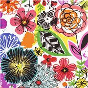 bunte Blumen tintenschwarze skizzenhafte Blüten US-Stoff Alexander Henry