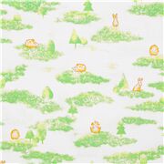 Tissu japonais en coton sur la nature, avec des animaux, prairies, hérissons