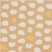Tissu japonais en coton beige hérissons blancs et détails or métallique