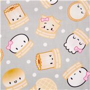 Tissu en coton gris pois blancs boulettes buns souriants
