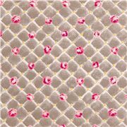Grauer Japan-Baumwollstoff mit Gitternähten im Quilt-Stil mit rosa Rosen