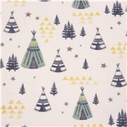 Tissu en coton crème tentes coniques stylisées sapins arbres