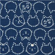Tissu Dob bleu foncé avec des têtes de chats
