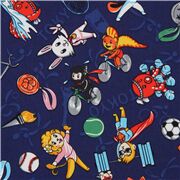 Tissu bleu foncé, animaux de BD aux sports olympiques