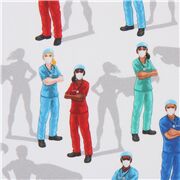 Tissu blanc avec des infirmières, des médecins, des docteurs