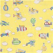 Cute Retro Airplanes Hot Air Balloons Clouds