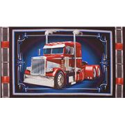 Tissu en coton à panneaux avec un camion américain rouge