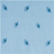 Tissu en coton bleu clair avec des plumes