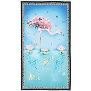 Flamingo-Großmotivstoff mit Lotusblüten und Fischen von QT Fabrics