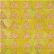 Tissu en coton batik jaune aspect teinté triangles or métallique paréo