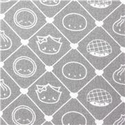 Tissu en coton gris grille en losanges, boulettes souriantes