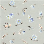 blue and pink tossed flowers on dark blue cotton by Liberty 