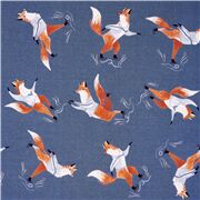 Tissu en coton bleu renards en pulls avec des atins à glace