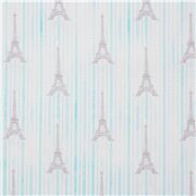 Tissu en coton bleu clair à rayures sur Paris avec desTour Eiffel