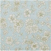 Tissu double gaze en coton s bleu clair avec des fleurs blanches