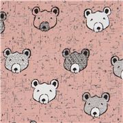 Hellbraun-pfirsichfarbener Stoff mit Bärengesichtern von Stof Fabrics