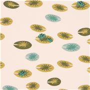 Tissu bio jersey crème clair avec des nénuphars verts, par birch USA coupon