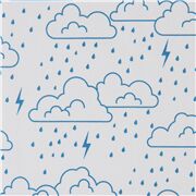 Tissu gris clair avec des nuages, de la pluie, des éclairs coupon
