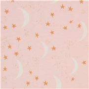 Tissu en jersey pêche clair avec des étoiles et des lunes
