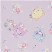 Tissu Oxford violet clair avec le chat Mewkledreamy et ses amis