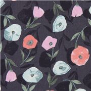 leichter Baumwollbatist in Grau mit Mohnblumen