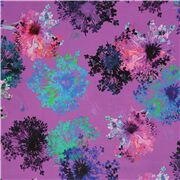 Tissu linon en coton violet fleurs aux couleurs arc-en-ciel
