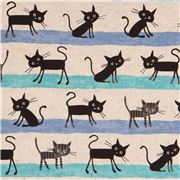 cream cat animal stripes fabric CocoLand Canvas fabric from Japan - modeS4u