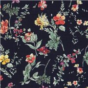 marineblauer Stoff mit bunten Blumen aus Japan